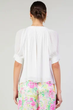 Discount Pleated Cuff Blouse Women Short Sleeve Tops