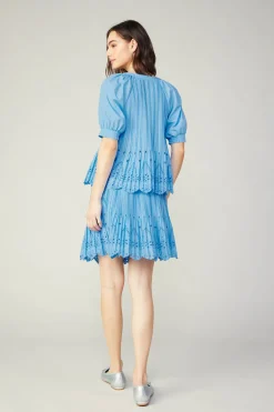 Clearance Pleated Eyelet Blouse Women Short Sleeve Tops