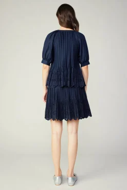Sale Pleated Eyelet Blouse Women Short Sleeve Tops