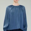 Online Pleated Shimmery Blouse Women Long Sleeve Tops