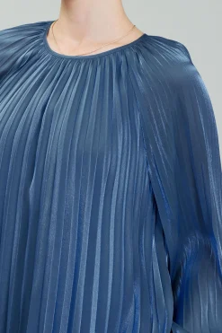 Online Pleated Shimmery Blouse Women Long Sleeve Tops