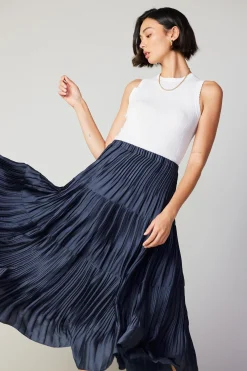 Discount Pleated Tiered Midi Skirt Women Skirts