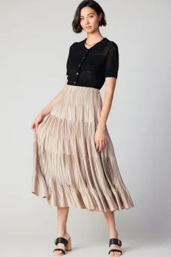 New Pleated Tiered Midi Skirt Women Skirts