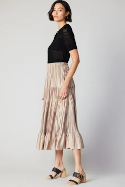New Pleated Tiered Midi Skirt Women Skirts
