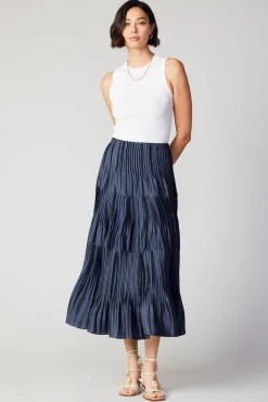 Discount Pleated Tiered Midi Skirt Women Skirts