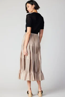 New Pleated Tiered Midi Skirt Women Skirts