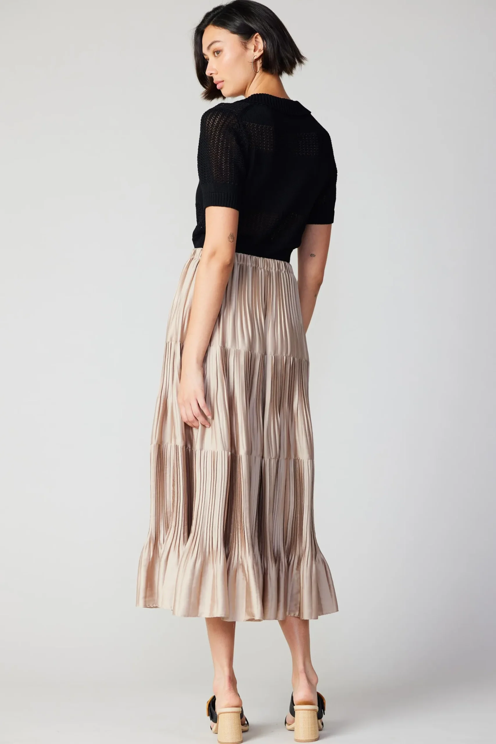 New Pleated Tiered Midi Skirt Women Skirts
