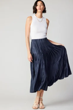 Discount Pleated Tiered Midi Skirt Women Skirts