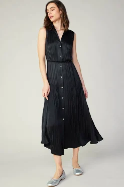 Online Plisse Buttondown Dress Women Midi Dresses