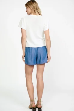 Clearance Pointelle Knit Sweater Top Women Short Sleeve Tops | Sweaters