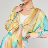 New Prismatic Gradient Front Tie Shirt Women Long Sleeve Tops