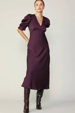 Clearance Puff Sleeve Midi Dress Women Midi Dresses
