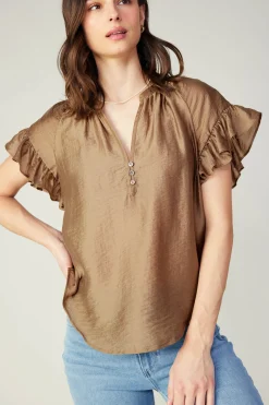 Hot Raglan Sleeve Button Blouse Women Short Sleeve Tops