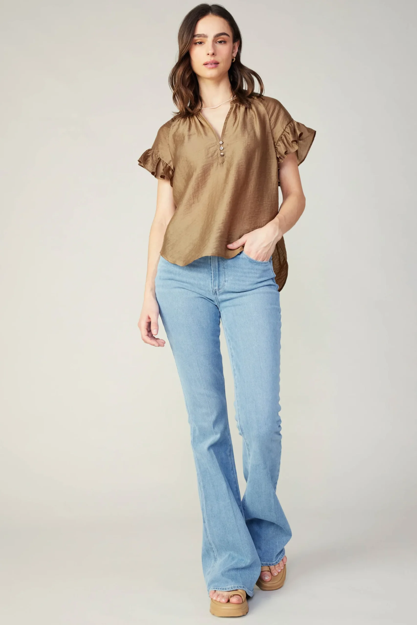 Hot Raglan Sleeve Button Blouse Women Short Sleeve Tops