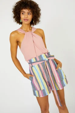 Online Rainbow Striped Shorts Women Shorts