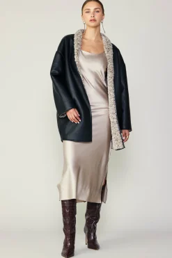 Hot Reversible Faux Fur & Leather Coat Women Coats & Jackets