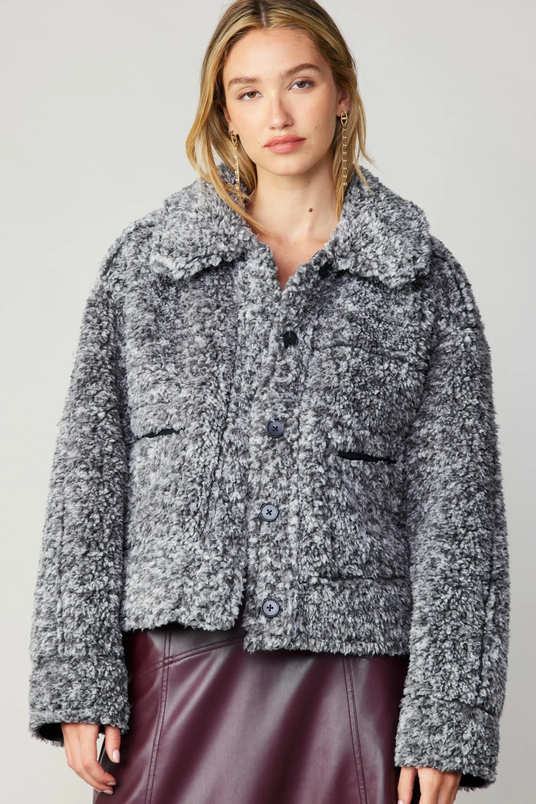 Sale Reversible Vegan Leather Shearling Jacket Women Coats & Jackets