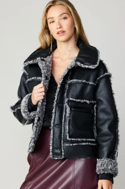 Sale Reversible Vegan Leather Shearling Jacket Women Coats & Jackets