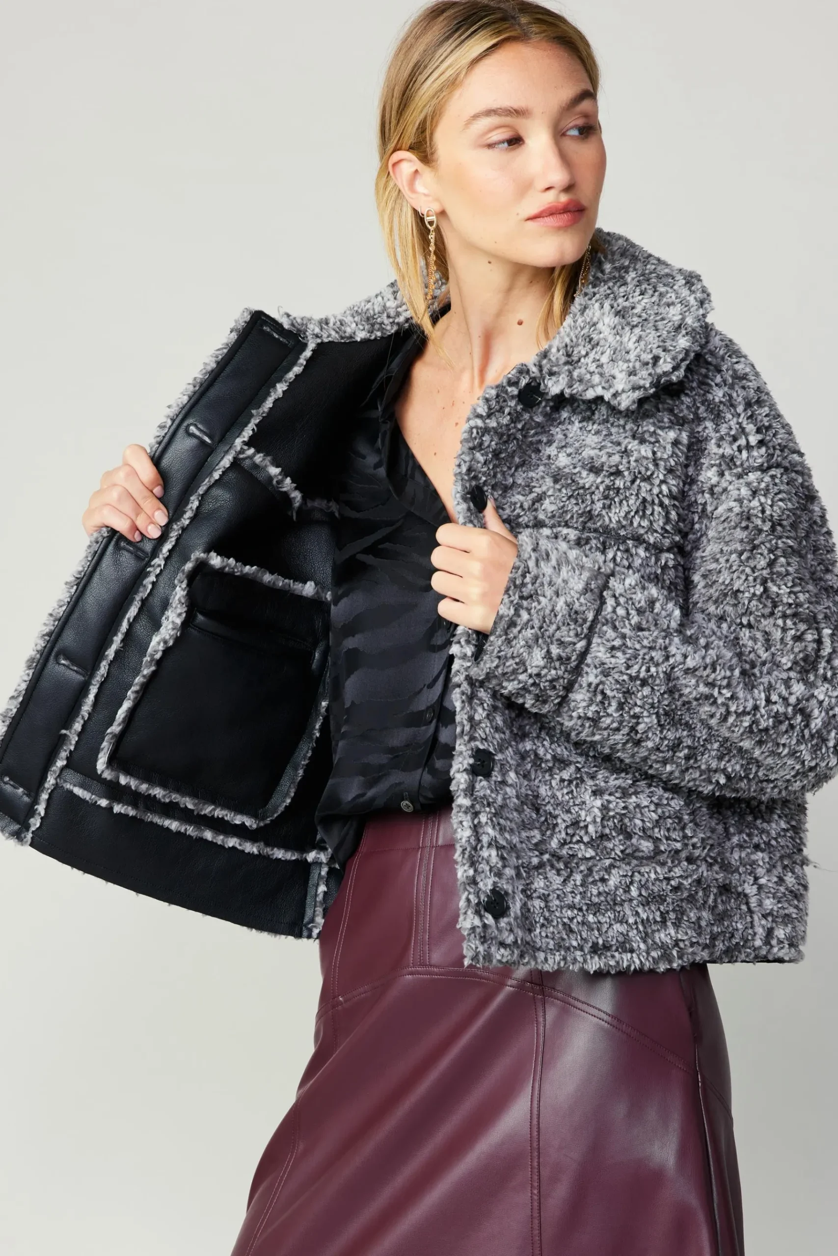 Sale Reversible Vegan Leather Shearling Jacket Women Coats & Jackets