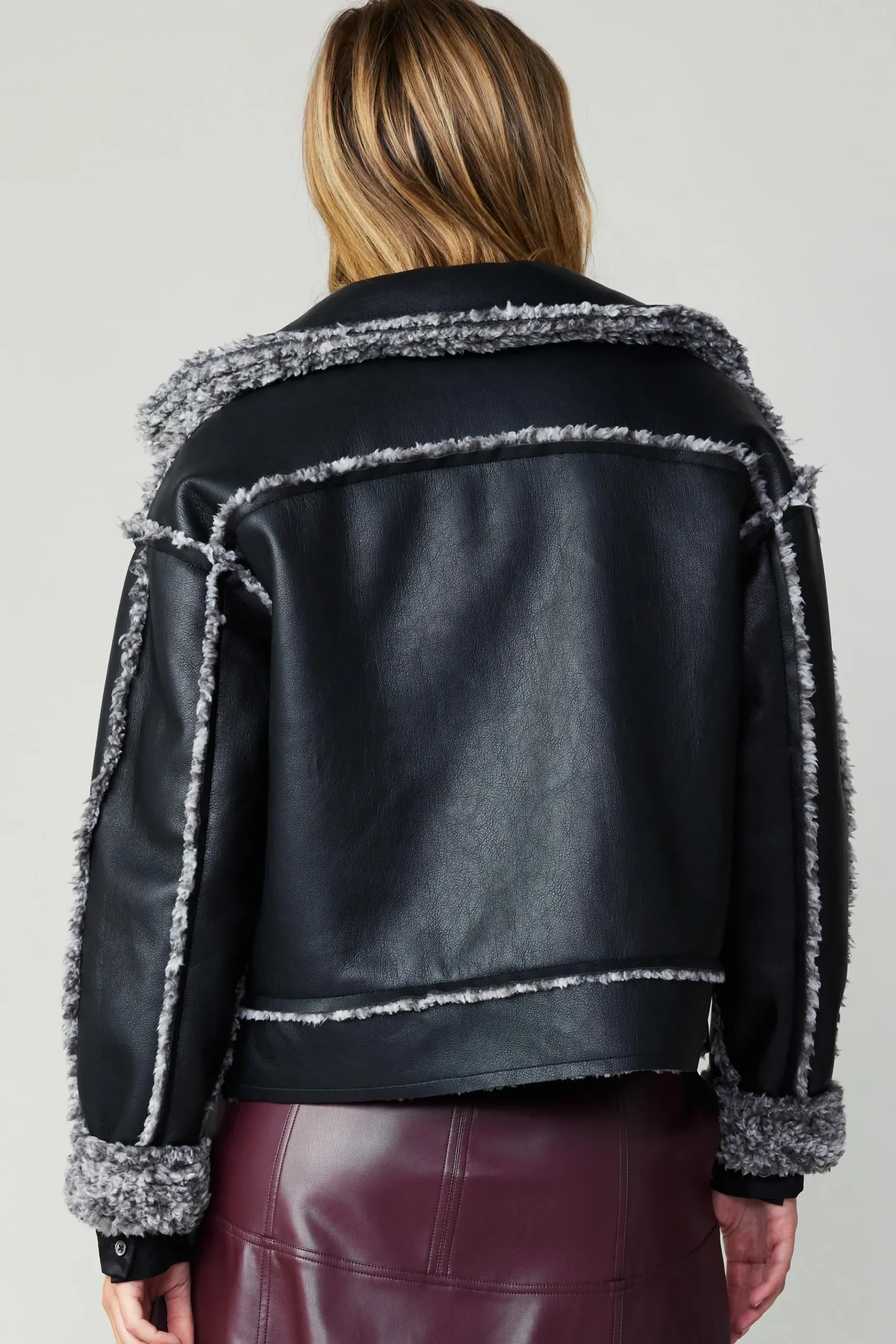 Sale Reversible Vegan Leather Shearling Jacket Women Coats & Jackets