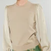 Sale Ribbed Contrast Sleeve Sweater Women Knitwear | Sweaters
