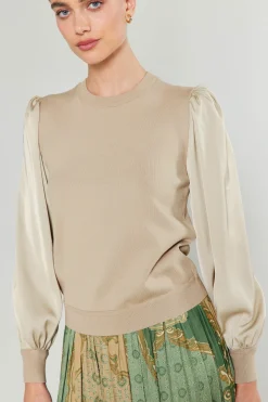 Sale Ribbed Contrast Sleeve Sweater Women Knitwear | Sweaters
