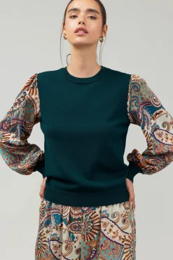 Sale Ribbed Contrast Sleeve top Women Knitwear | Sweaters
