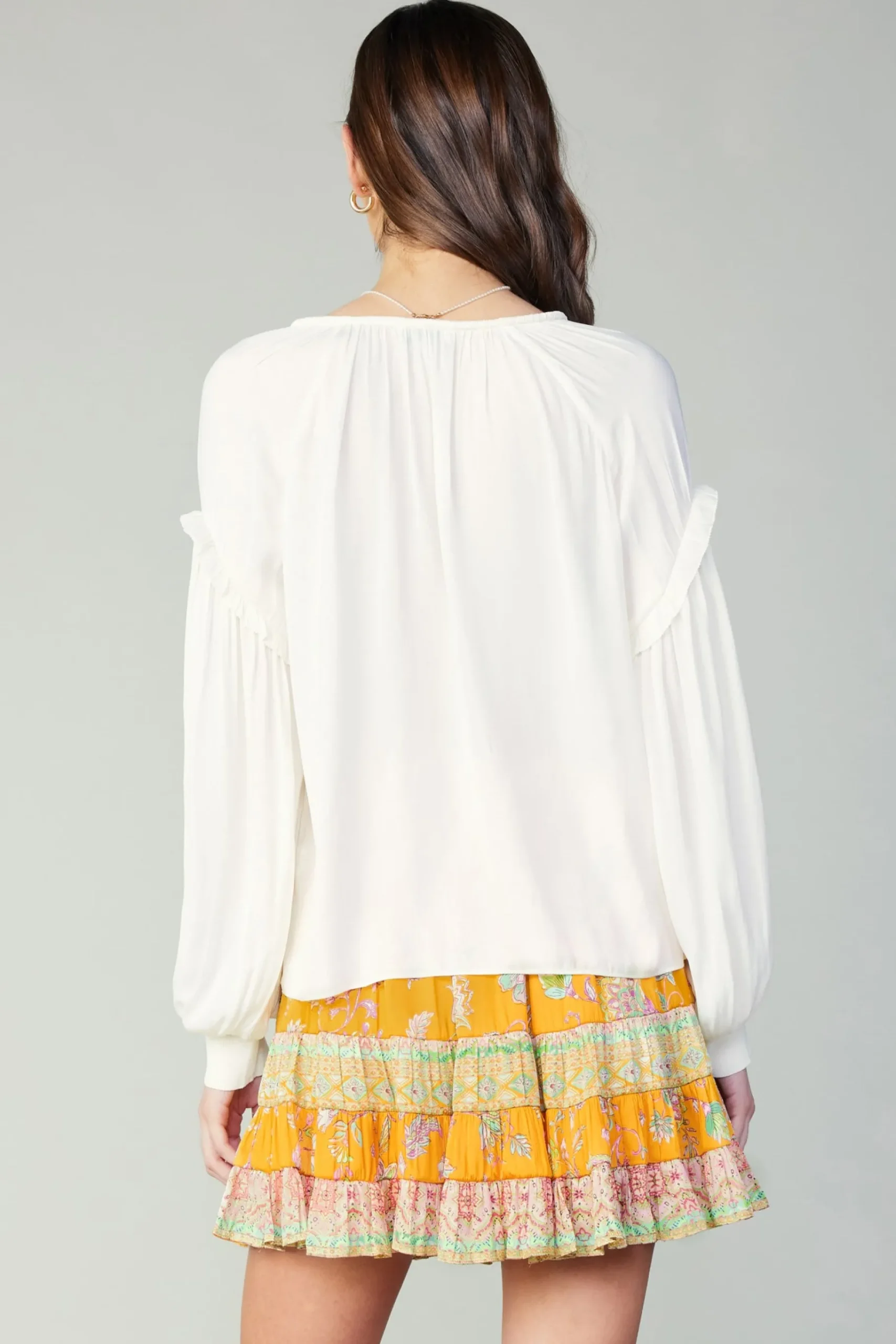 Discount Rope Trim Neckline Blouse Women Long Sleeve Tops