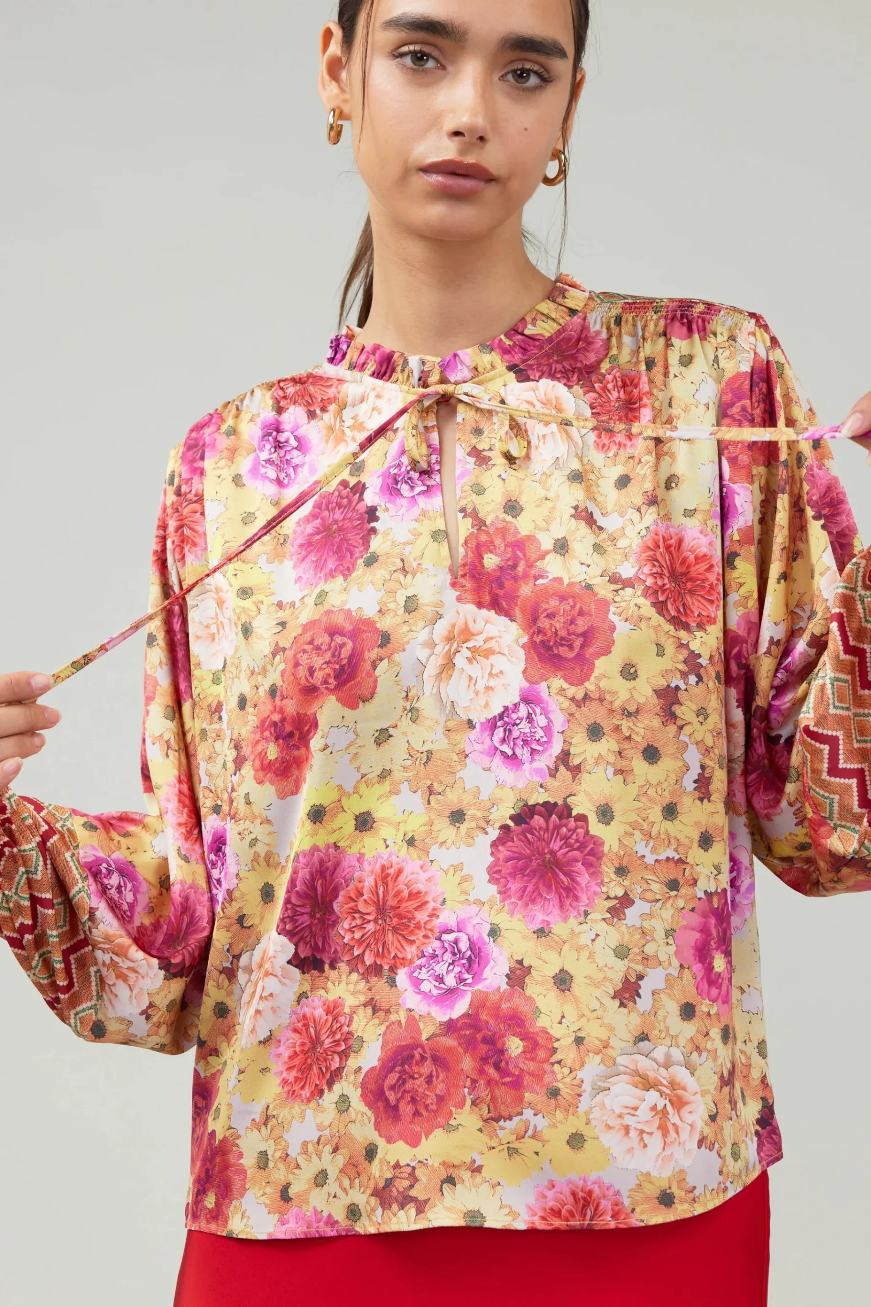 Sale Rosette Patterned Blouse Women Long Sleeve Tops