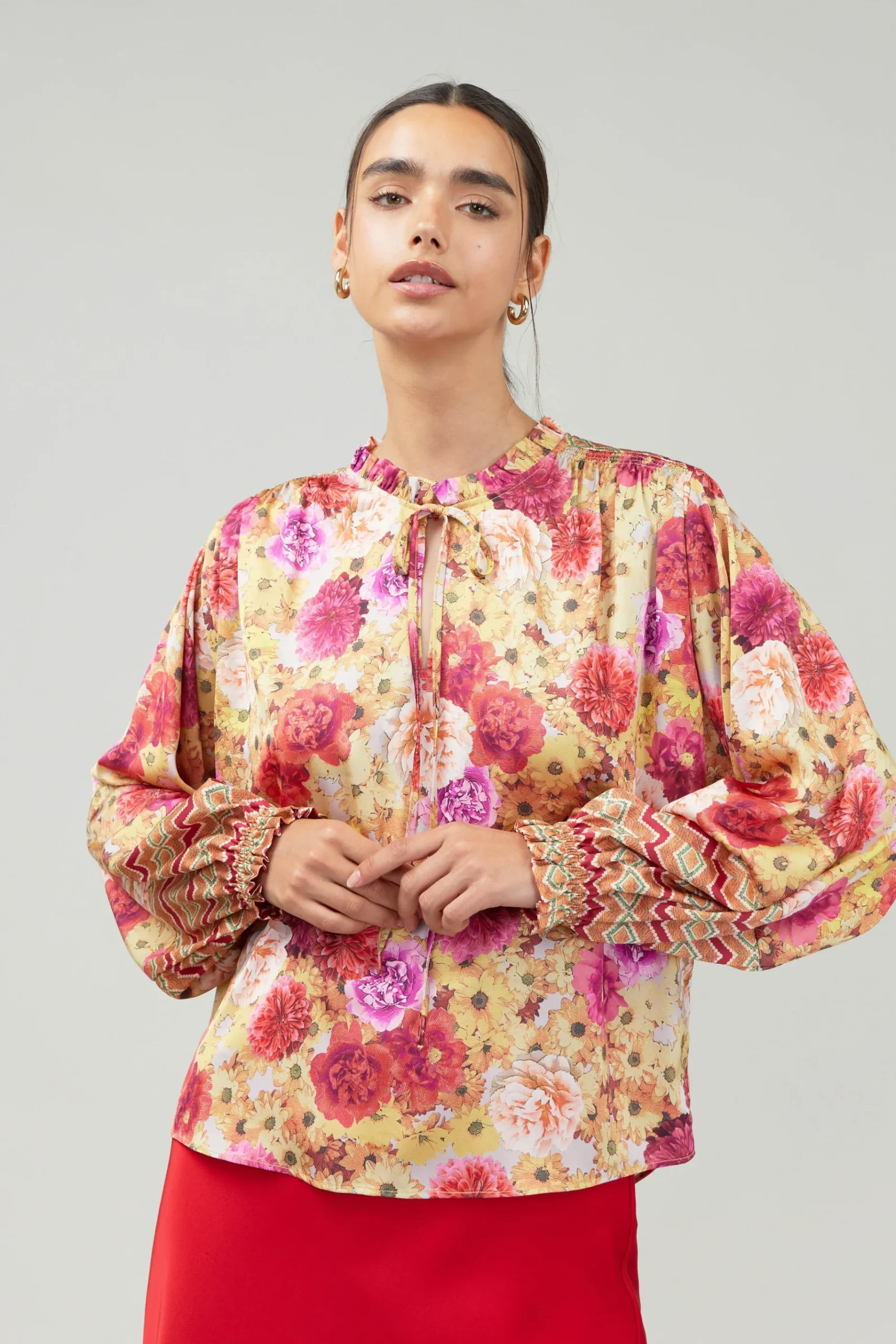 Sale Rosette Patterned Blouse Women Long Sleeve Tops