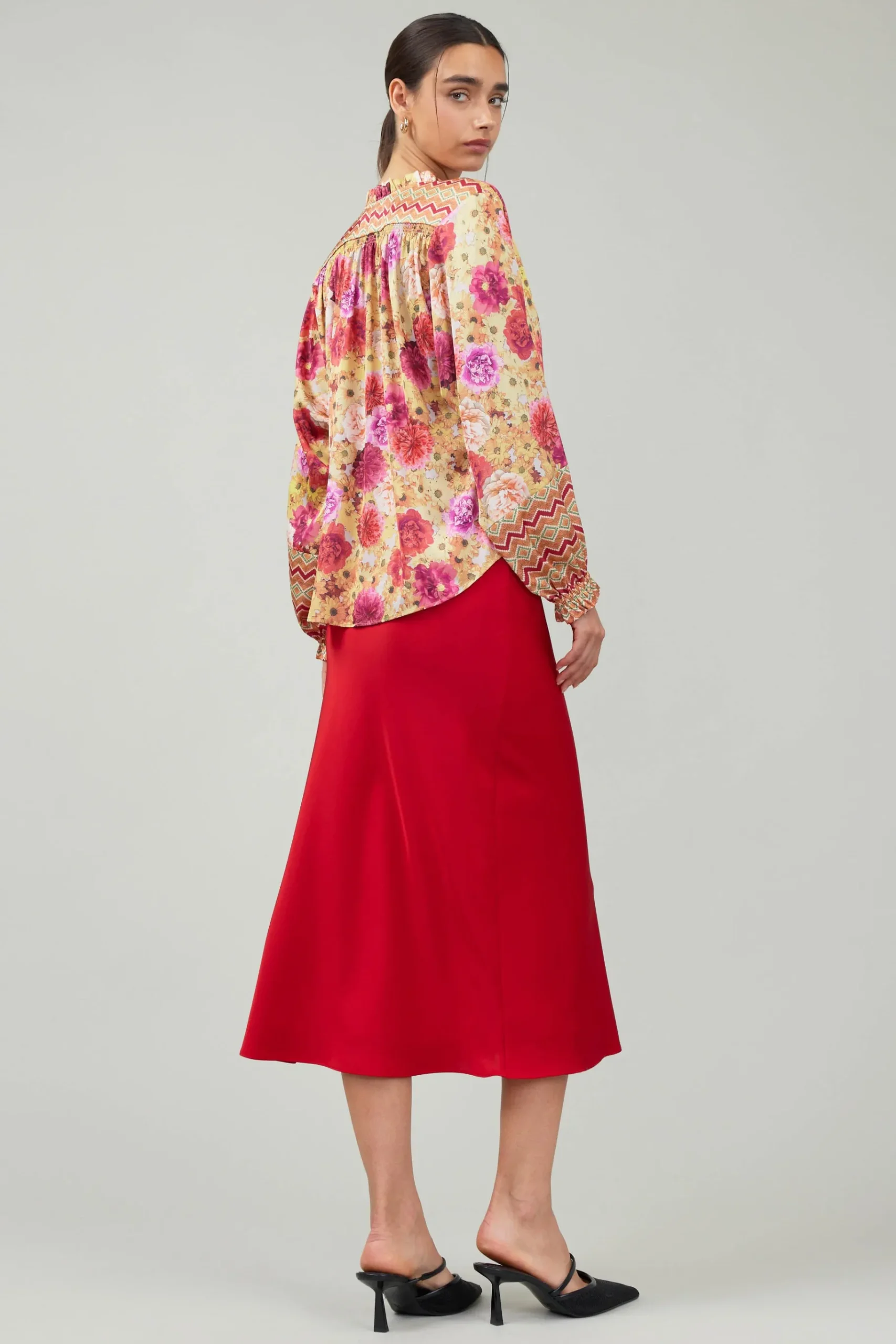 Sale Rosette Patterned Blouse Women Long Sleeve Tops