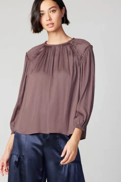 Outlet Round Neck Ruffled Top Women Long Sleeve Tops