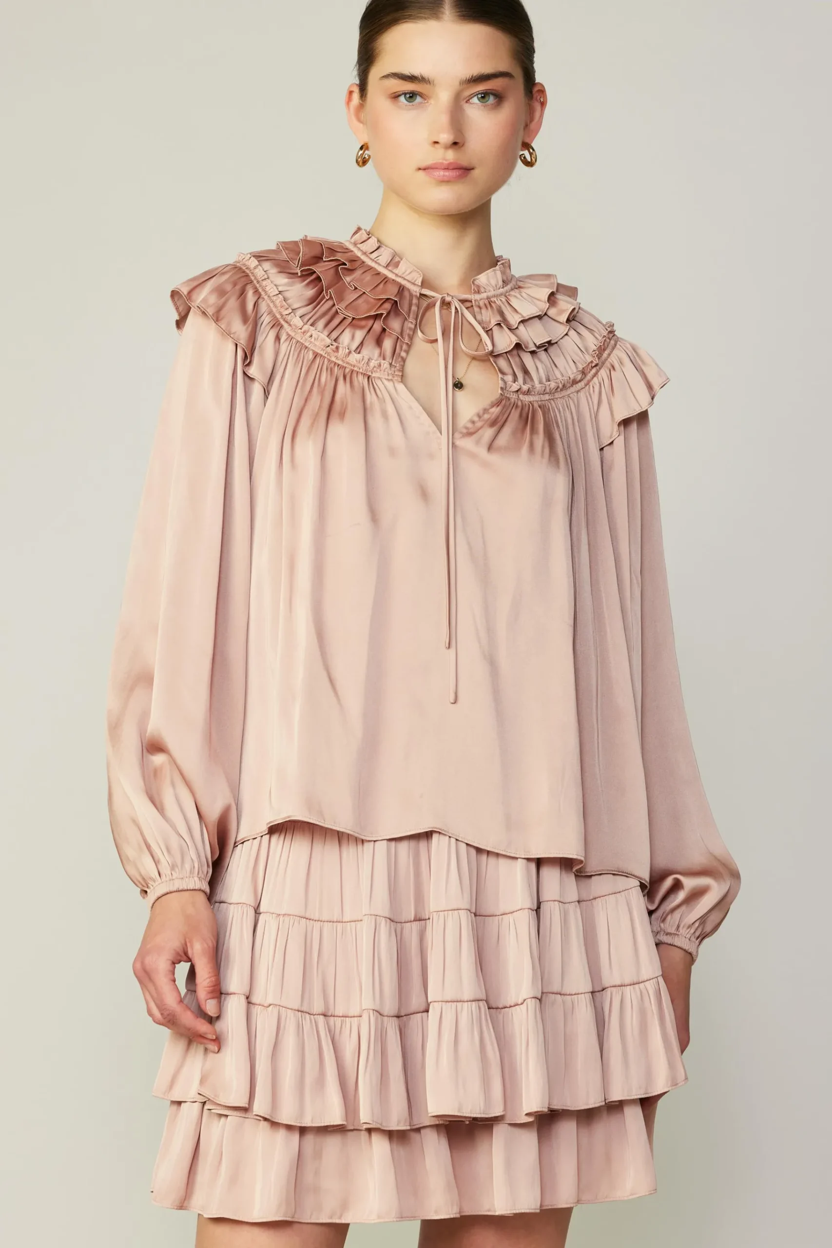 Clearance Ruffle Cape Blouse Women Long Sleeve Tops
