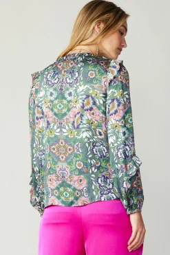 Discount Ruffle Trim Blouse Women Long Sleeve Tops