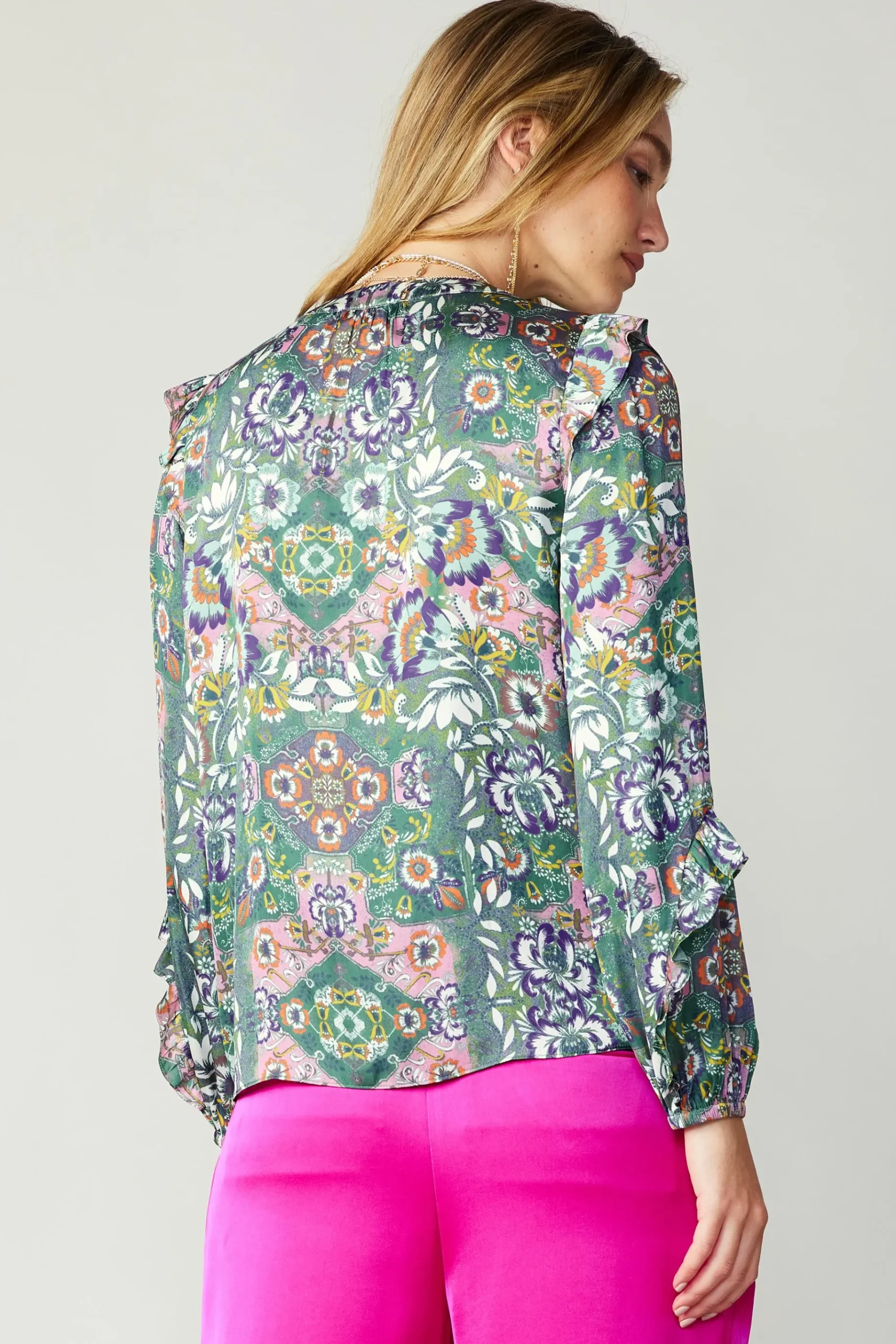 Discount Ruffle Trim Blouse Women Long Sleeve Tops