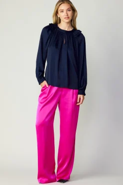 Fashion Ruffled Crewneck Blouse Women Long Sleeve Tops