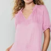 Sale Ruffled Cuff Blouse Women Short Sleeve Tops