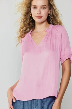 Sale Ruffled Cuff Blouse Women Short Sleeve Tops