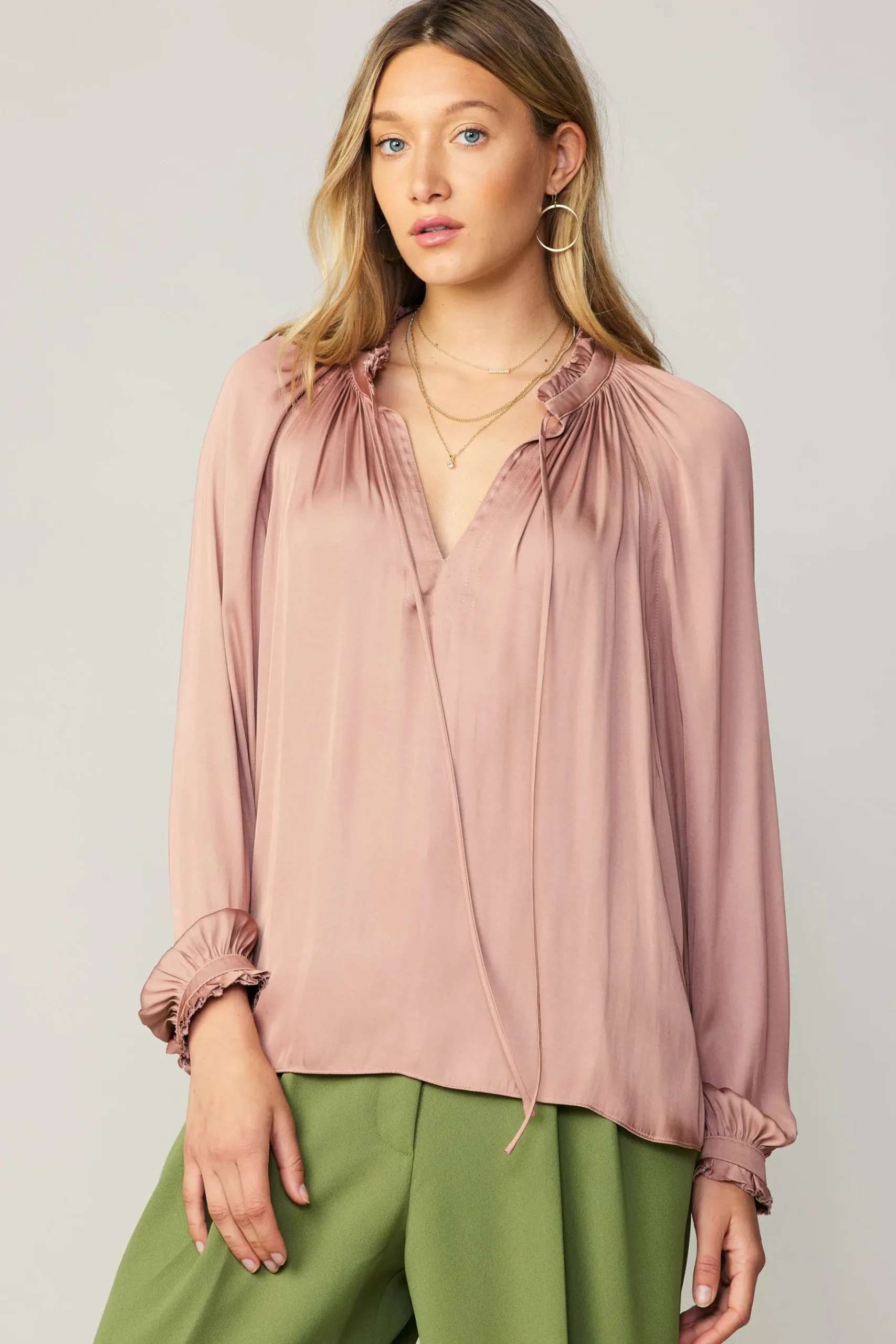 Fashion Ruffled Cuff Blouse Women Long Sleeve Tops