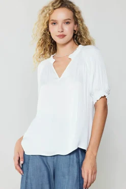 Best Ruffled Cuff Blouse Women Short Sleeve Tops