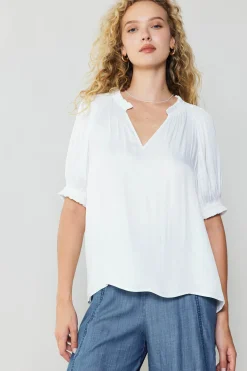 Best Ruffled Cuff Blouse Women Short Sleeve Tops
