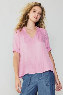 Sale Ruffled Cuff Blouse Women Short Sleeve Tops