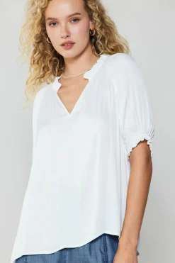 Best Ruffled Cuff Blouse Women Short Sleeve Tops