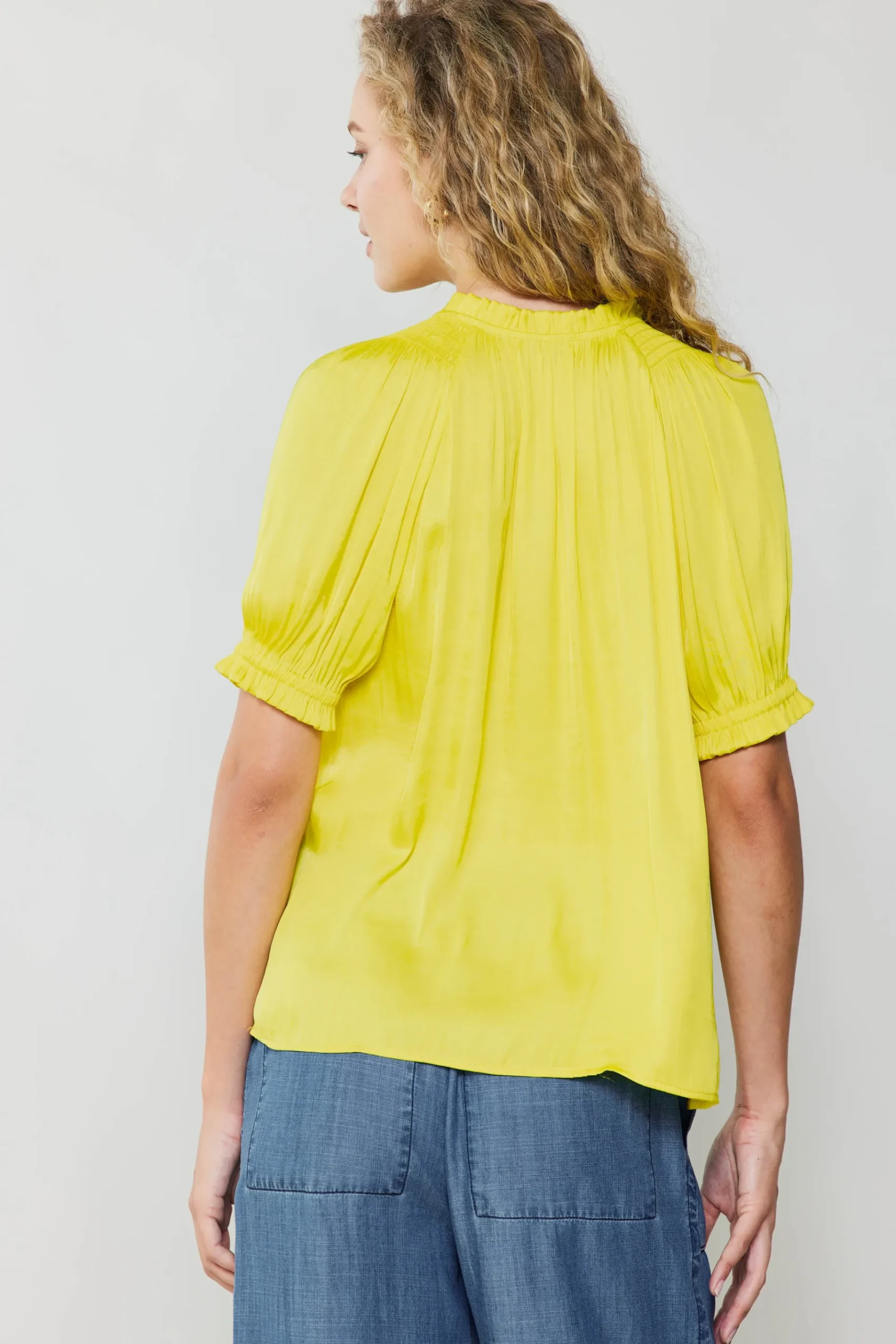 Discount Ruffled Cuff Blouse Women Short Sleeve Tops