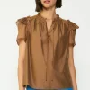 Online Ruffled Shoulder Blouse Women Short Sleeve Tops