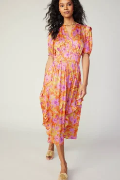 Hot Ruffled Shoulder Floral Midi Dress Women Midi Dresses