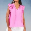 Hot Ruffled Shoulder Sleeveless Blouse Women Sleeveless Tops