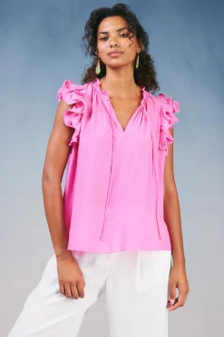 Hot Ruffled Shoulder Sleeveless Blouse Women Sleeveless Tops