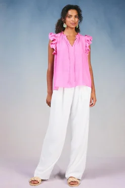 Hot Ruffled Shoulder Sleeveless Blouse Women Sleeveless Tops