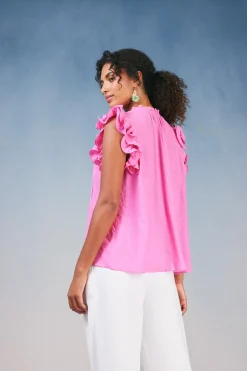 Hot Ruffled Shoulder Sleeveless Blouse Women Sleeveless Tops